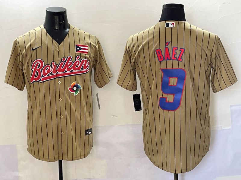 Men Puerto Rico #9 Baez Brown Stripe Joint Name 2025 Nike MLB Jersey style 11->more jerseys->MLB Jersey